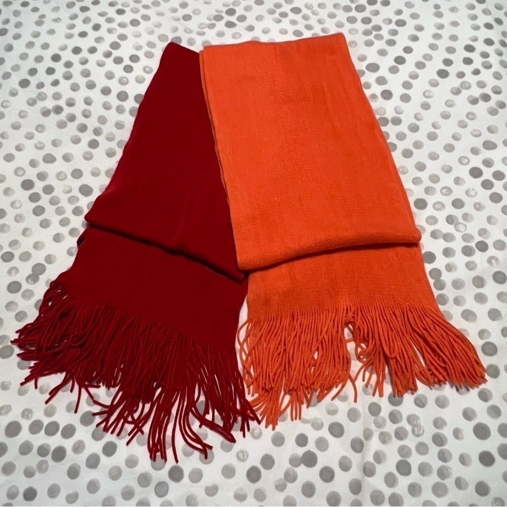 BCBGMaxAzria Set of 2 100% Acrylic Rectangle Scarf (Red and Orange)